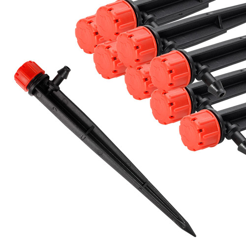 Biaungdo 60 Pcs Drip Emitters Sprayer, 360 Degree Adjustable Water Flow Irrigation Drippers on Stake Garden Irrigation Drippers Emitter Drip Watering System for Patio, Lawn(for 4mm/7mm Tube, Red)