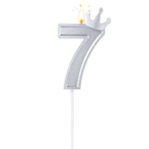 3inch Crown Number Candle, Bright Silver 3D Birthday Number Candle Cake Topper with Crown Cake Numeral Candles Number Candles for Birthday Anniversary Parties (Number 7)