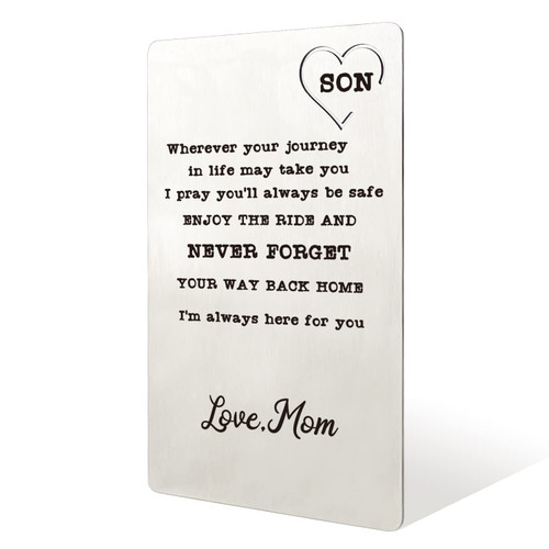 WINOESHE Metal Wallet Insert Card, Son Gift From Mom to My Son Inspirational Encouragement Gift Birthday Graduation Wedding Gift