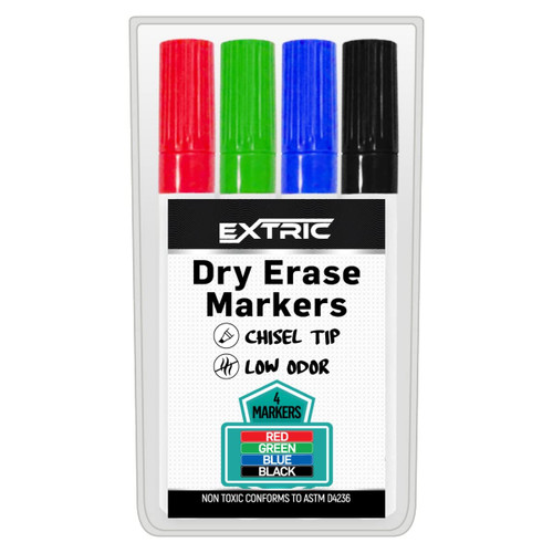 EXTRIC Dry Erase Markers, 4 Colors Chisel Tip White Board Markers, Red Blue Green Black Dry Erase Marker