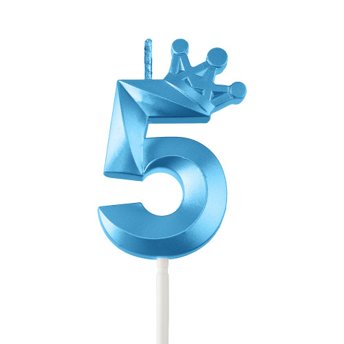 Birthday Candle 5, Happy Birthday Candles for Cake, 5 Candle for Cake Boy, Birthday Candle 3D Crown Designed, Blue Birthday Candles, Party Candles, Five Year Old Birthday Cake Topper Decorations, Blue