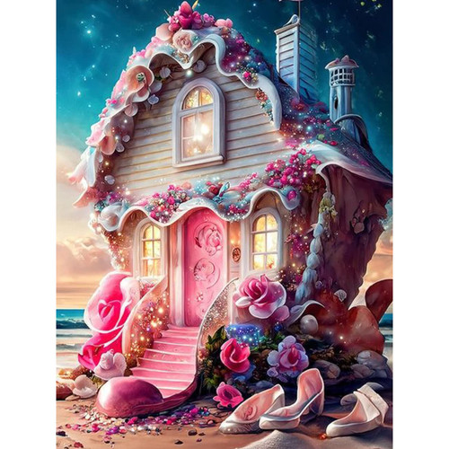 EOBROMD Villa Diamond Painting Kits for Adults, 5D Beach Castle Diamond Art Kits for Kids Beginners, DIY Paint by Numbers with Full Drill Diamond Dots for Home Wall Art Decor 12x16inch