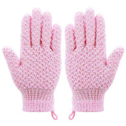 WLLHYF Exfoliating Bath Shower Gloves, 2Pcs Exfoliating Gloves Dual Texture Bath Gloves Body Scrub Gloves for Shower Deep Exfoliation (Pink)
