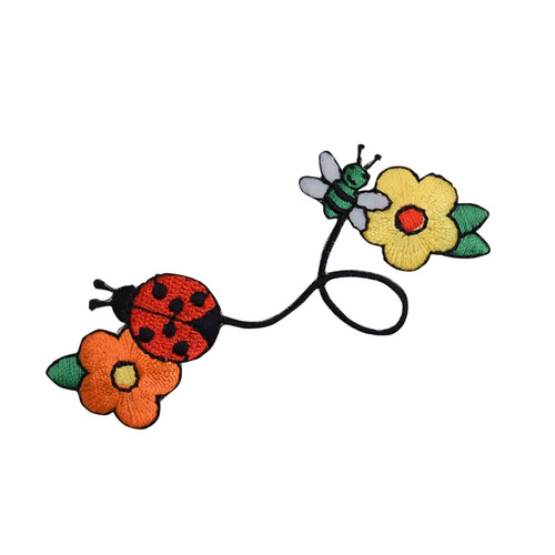 Ladybug and Bee with Daisy Flowers Embroidered Iron on Patch