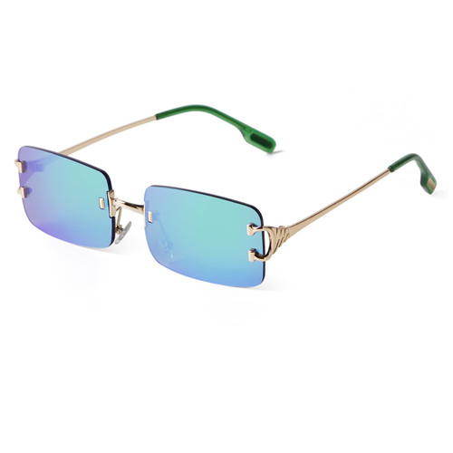 SDINM Rimless Mirrored Green Sunglasses for Women Men Fashion Retro 90s Rectangle Sun Glasses Shades