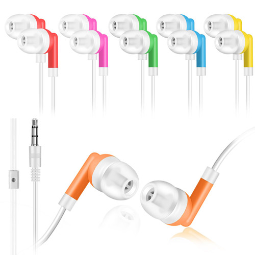 ZNXZXP 10 Pack Bulk Kids Earbuds for Classroom,Student Wired Headphones in Ear Earbuds for School Librariy, 3.5mm Multi Colored Wholesale Earphones for Chromebook Laptop PC (6 Mixed Colors)