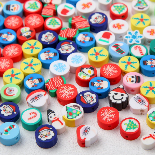 BERMRO 100pcs Christmas Polymer Clay Beads Snowman Heishi Spacer Beads Supplies Loose Spacer Beads for DIY Bracelet Earring Necklace Jewelry Making(Snowman)