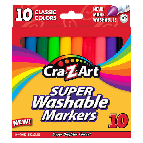 Cra-Z-Art Classic Super Washable Markers, Broad Tip, Assorted Barrel, Assorted Ink, Pack Of 10 Markers