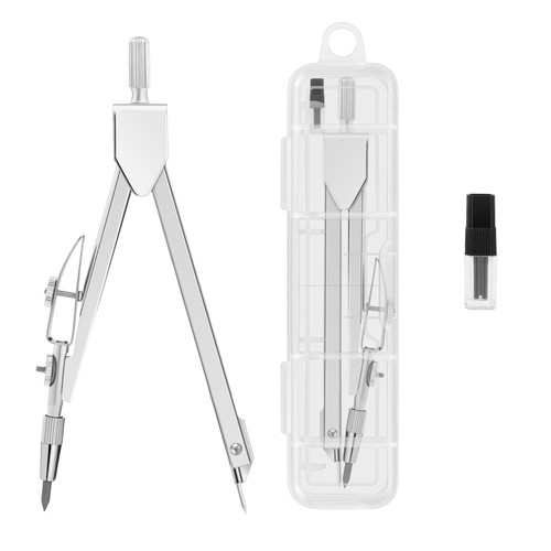 Metal Compass for Geometry Math Compass with Extra Refills Compass Drawing Tool Drafting Drawing Compass for Students Office School Supplies