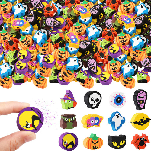 Halloween Large Erasers Trick or Treat Party Favors Decorative Pumpkin Ghost Spider Erasers Bulk Pencil Toppers Large Erasers for Kids Students Classroom Halloween Rewards Supplies(12 Pcs)