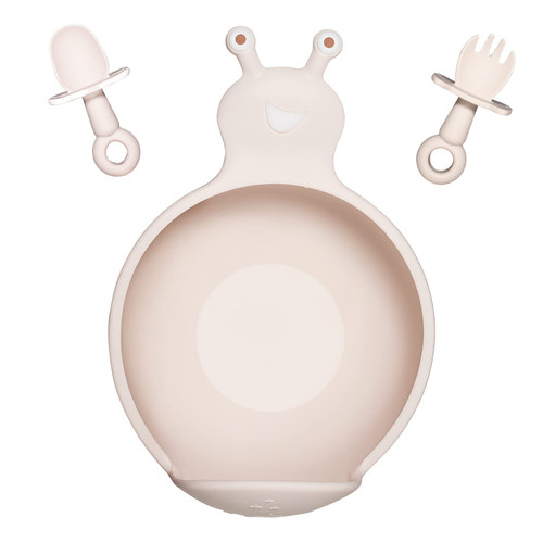 Silicone Baby Feeding Set with Baby Bowl,Spoon and Fork,Baby Bowl with Suction,First Stage Self Feeding,BPA Free