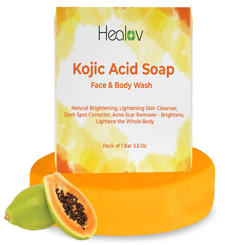 Healov Kojic Acid Soap for Face & Body - All Natural Kojic Acid Face Wash with Turmeric - Kojic Face Cleanser for Even Tone, Bright Complexion, Glowing Skin - for All Skin Types Healov Kojic Acid Soap for Face & Body - All Natural Kojic Acid Face Wash with Turmeric - Kojic Face Cleanser for Even Tone, Bright Complexion, Glowing Skin - for All Skin Types