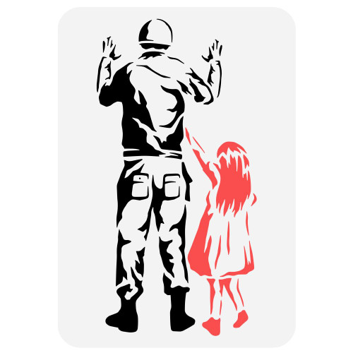 FINGERINSPIRE Girl with Soldier Banksy Stencil 8.3x11.7inch Reusable Banksy Girl Painting Template DIY Art Banksy Soldier Pattern Stencil for Painting on Wood, Wall, Floor and Furniture