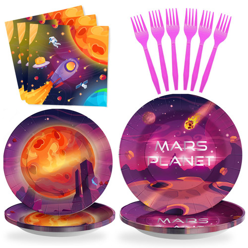 SCIONE 96 PCS Space Plates and Napkins Party Decorations, Mars Planet Theme Party Tableware Set, Solar System Birthday Party Supplies for 24 Guests