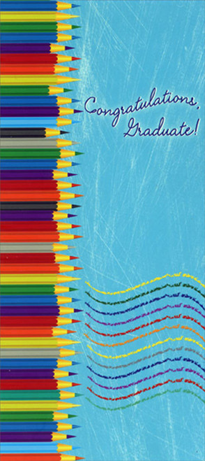 Designer Greetings Many Colored Pencils on Left Border Money Holder/Gift Card Holder Graduation Congratulations Card