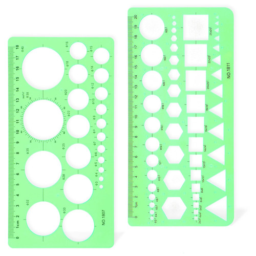 Circle Template Geometric Ruler Drawing Ruler Plastic Geometric Stencil Round Square Triangle Drawing Templates Architecture Drafting Templates Geometric Drawing Set, 2 Pcs