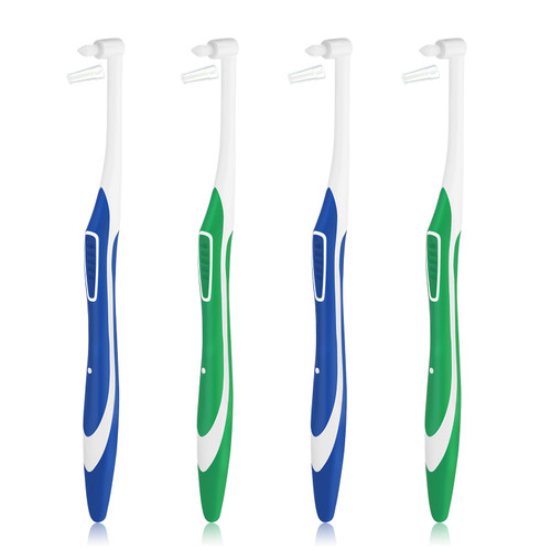 WLLHYF 4 Pcs Tuft Toothbrush Tufted Brush, Interspace Toothbrushes End-Tuft Tapered Trim Toothbrush Soft Trim Orthodontic Interdental Brushes for Detail Cleaning (2 Blue + 2 Green)