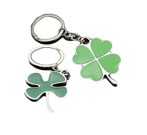 St.Patrick Shamrock Clover Keyring Green Petal Leaf Clover Lucky Keychain JHSP17 (2 Pcs Key Ring)