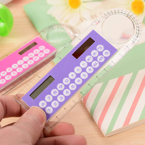 XIXIAN Calculator,1pc 10cm Ruler Mini Calculator Ultra-Thin Solar Energy Multifunction Calculator for Children School Office Supplies, Random Color