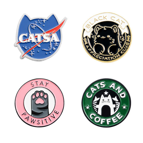 Cats Club Enamel Pin Cat Planet Coffee Paw Brooch Pins Badge Cute Kitten Brooches Lapel Pin Jeans Shirt Bag Jewelry with Gift Bag