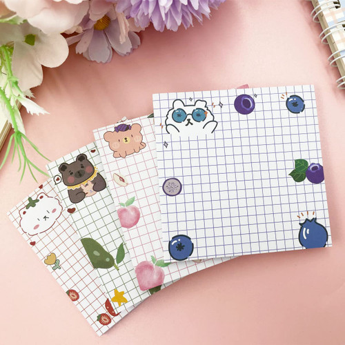 Cute Sticky Notes, 4Pack(200 Sheets) Kawaii Sticky Notes 3.1x3.1in Self-Stick Note Pads Colorful Super Sticky Note Pads Unique Cute Fruit Patterns Sticky Notes (4 Fruit Peach)