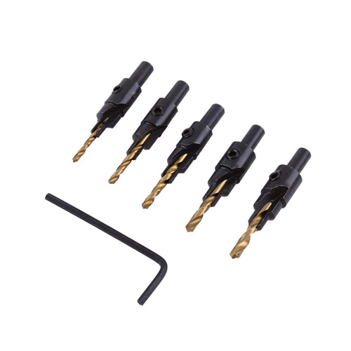 Countersink Drill Bit,Shexton 5pcs HSS Countersink Drill Bit Set 1/4" Round Shank Hole Chamfering Woodworking Kit