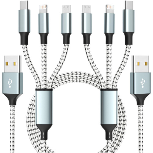 Jogrytece Multi Charging Cable, 4ft 2Pack Multi Charger Cable Nylon Braided Multiple USB Universal 3 in 1 Charging Cord Adapter with Type-C, Micro USB Port Connectors for Cell Phones and More