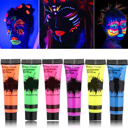 6 Pcs Glow in Dark Face Body Paint,Neon Fluorescent Blacklight Glow Face Makeup Set,Washable & Quicker Dry Neon Face Body Paint for Party Supplies 6 Pcs Glow in Dark Face Body Paint,Neon Fluorescent Blacklight Glow Face Makeup Set,Washable & Quicker Dry Neon Face Body Paint for Party Supplies