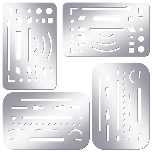 Bewudy 4 Pcs Erasing Shield Stainless Steel Drawing Template Shield Drafting Tools Metal Eraser Shield Tool for Mechanical Drawing Artists Engineering Design
