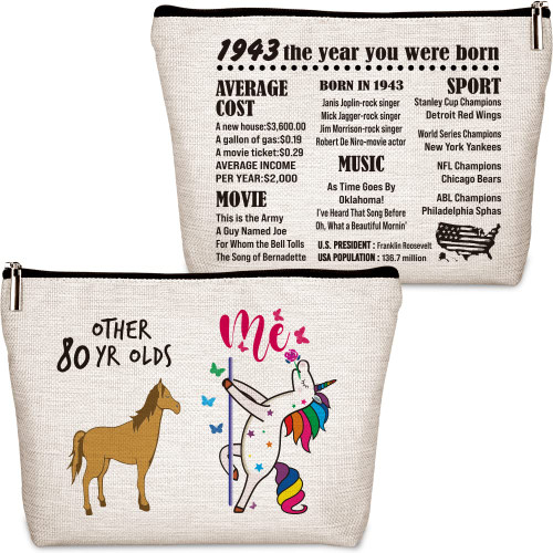 Jettryran 80th Birthday Gifts for Women,1943 Birthday Gifts for Women Cosmetic Bags, 80 Year Old Birthday Gifts Makeup Bag for Grandma, Mom, Aunt, Wife, Friend Jettryran 80th Birthday Gifts for Women,1943 Birthday Gifts for Women Cosmetic Bags, 80 Year Old Birthday Gifts Makeup Bag for Grandma, Mom, Aunt, Wife, Friend