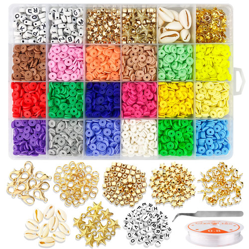 Clay Beads for Bracelets Making, 4000pcs Beads for Jewelry Making, Bracelet Making Kit, 18 Colors 6mm Polymer Clay Beads, Bracelet Kit with Letter Beads