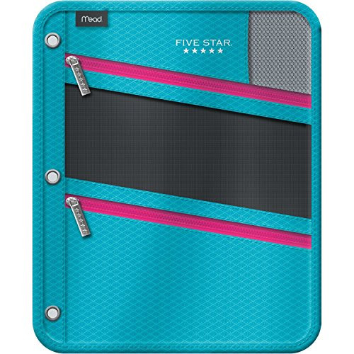 Five Star Pencil Pouch, Pen Case, Fits 3 Ring Binder, Zipper Pouch, Teal/Pink (50642CN8)