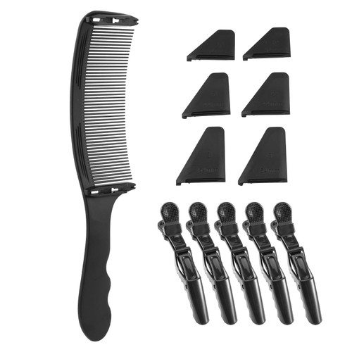 Curved Barber Comb Adjustable Comb Barber Hair Cutting Comb Hair Cutting Clipper Flat Top Clipper Comb for Men, Heat Resistant Hair Styling Tool With 5 Alligator Clip(Black)