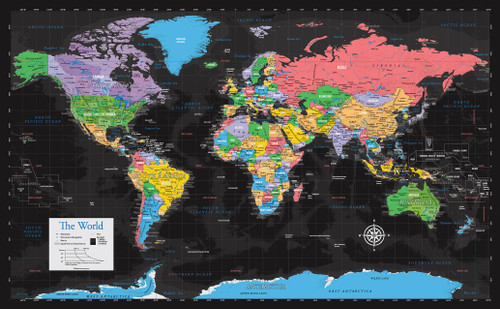 Laminated World Map Poster - Map of the World [Black]
