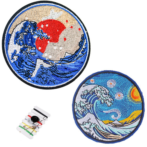 Joynaamn 2 PCS Iron on Patches for Clothing, Embroidered Decoractive Applique&Patches with Sewing Kit for Jackets Jeans, Sew on Fabric Decals for Backpack Shirt Hat, The Great Wave Off Kanagawa Joynaamn 2 PCS Iron on Patches for Clothing, Embroidered Decoractive Applique&Patches with Sewing Kit for Jackets Jeans, Sew on Fabric Decals for Backpack Shirt Hat, The Great Wave Off Kanagawa