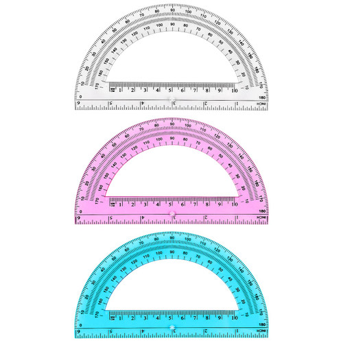 3 Pack Plastic Protractor 6 Inches Math Protractors 180 Degrees for School Office Supplies, Clear/Blue/Pink