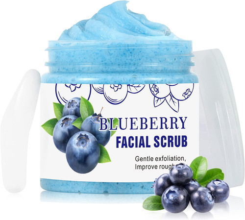 Blueberry Facial Scrub & Facial Exfoliator, Deep Cleansing Exfoliating Face Scrub, Brightening Facial Scrub, Facial Scrub Exfoliator for Blackhead Improve Dark Spots Acne for All Skin Types - 3.25 Oz