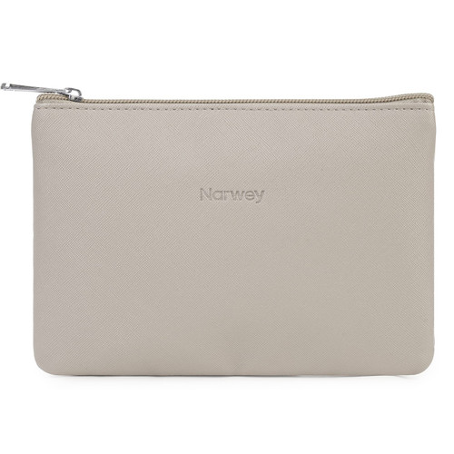 Narwey Small Makeup Bag for Purse Vegan Leather Travel Makeup Pouch Mini Cosmetic Bag Zipper Pouch for Women (Brown)