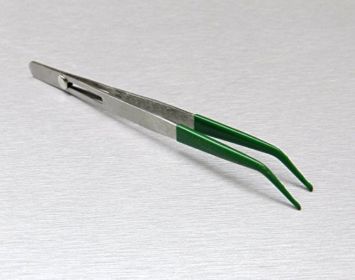 RUBBER TIPPED TWEEZER BENT TIP SLIDE LOCKING BUTTON LOCK 6" NON MARRING PVC TIPS (E 1)