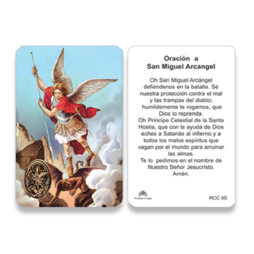 Holy Lines Spanish St. Michael the Archangel Wallet Size Plastic Coated Prayer Card with Prayer to St. Michael on the Back Holy Lines Spanish St. Michael the Archangel Wallet Size Plastic Coated Prayer Card with Prayer to St. Michael on the Back