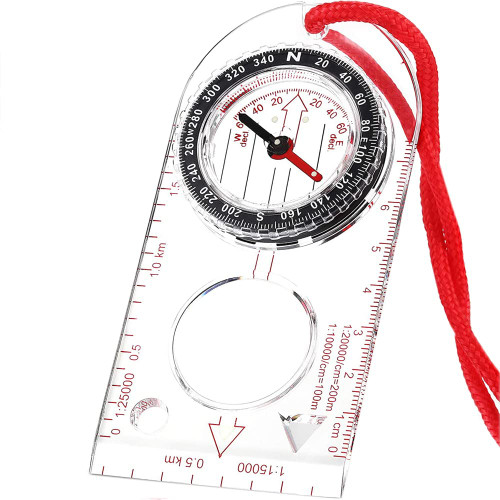 Multifunctional Waterproof Navigation Compass Map Ruler Magnifier for Explorer Hiking Map Reading and Navigation with Adjustable Lanyard