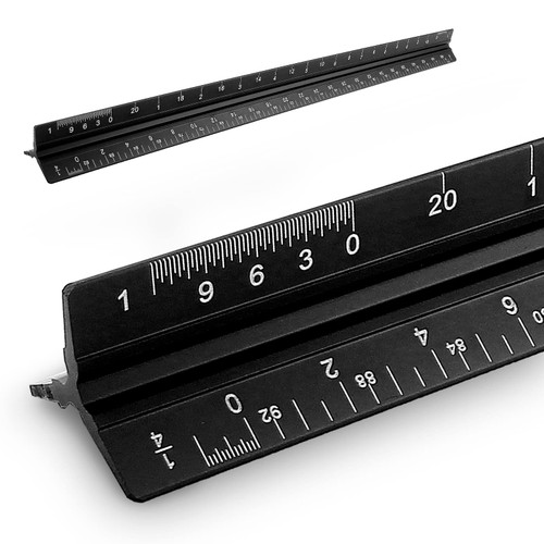 BokWin Architectural Scale Ruler(Laser-Etched),Imperial,12" Aluminum Architect Scale Triangular Scale Ruler for Architect,Draftsman, and Civil Engineer Blueprints, Black