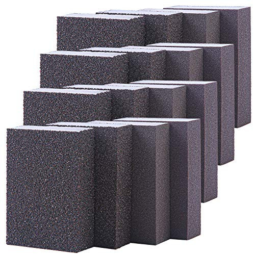 Elcoho 16 Pieces Sanding Sponge Superfine Fine Medium Coarse 4 Different Specifications Assortment Sanding Block Pads, Washable and Reusable Sand Sponge Kit (Assortment Grade)