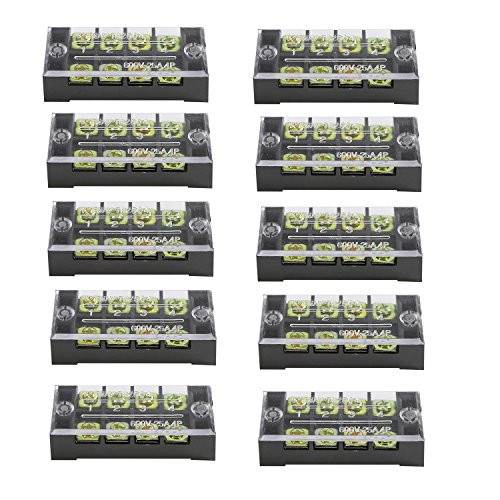 Antrader 10pcs 4 Positions Dual Rows Wire Barrier Block Screw Terminal Strip TB-2504 600V 25A