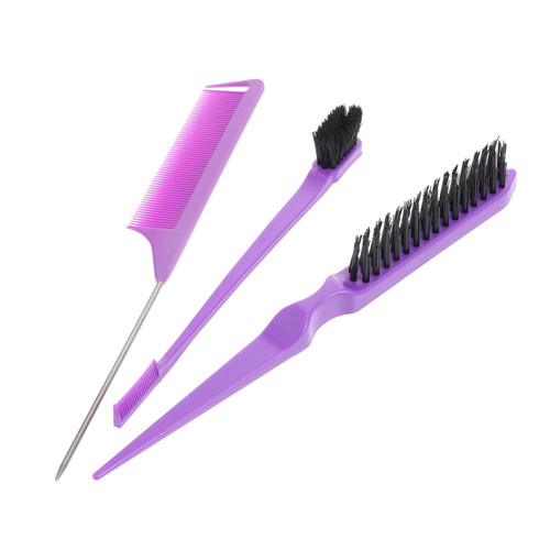 Mipcase 1 Set Hair Comb Long Tail Comb Salon Teasing Comb Teasing Hair Brush Detangling Comb Grooming Comb Rat Tooth Comb Triple Teasing Brush Makeupset Fine Tooth Comb Major Abs Purple