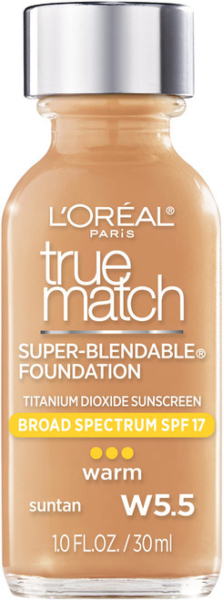 L'Oreal Paris Makeup True Match Super-Blendable Liquid Foundation, Suntan W5.5, 1 Fl Oz,1 Count