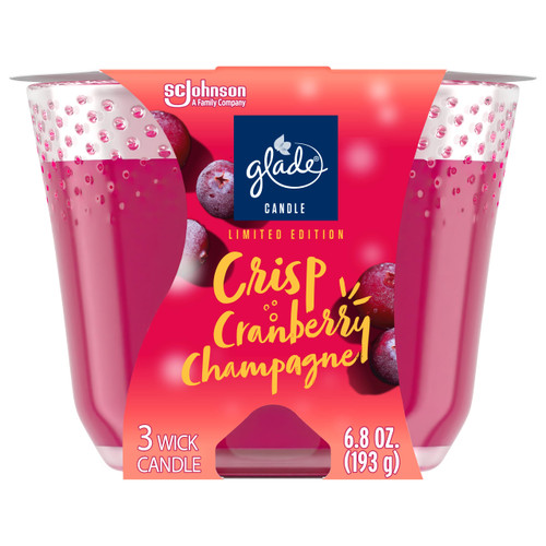Glade Candle Crisp Cranberry Champagne, Fragrance Candle Infused with Essential Oils, Air Freshener Candle, 3-Wick Candle, 6.8 Oz