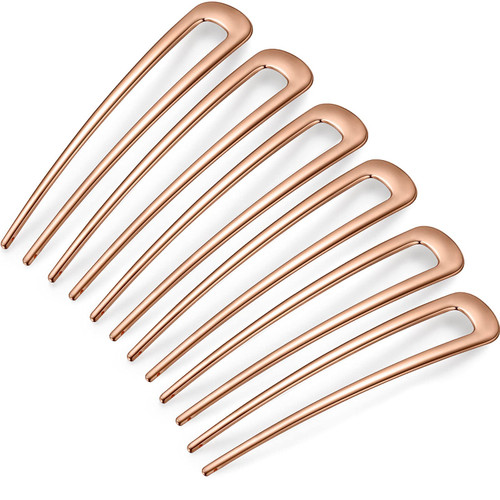 6 Pieces French Hair Pins Simple Metal U Shaped Hairpins Gold Hair Fork Sticks 2 Prong Updo Chignon Pins for Women Girls Buns Hair Accessories (Rose Gold) 6 Pieces French Hair Pins Simple Metal U Shaped Hairpins Gold Hair Fork Sticks 2 Prong Updo Chignon Pins for Women Girls Buns Hair Accessories (Rose Gold)