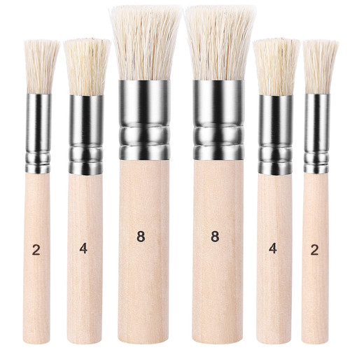 6Pcs Stencil Brushes for Acrylic Paint, Stencil Brush, Wooden Stencil Brushes, Natural Bristle Stencil Brushes Set for Acrylic Oil Watercolor Art Painting Stencil Project DIY Craft