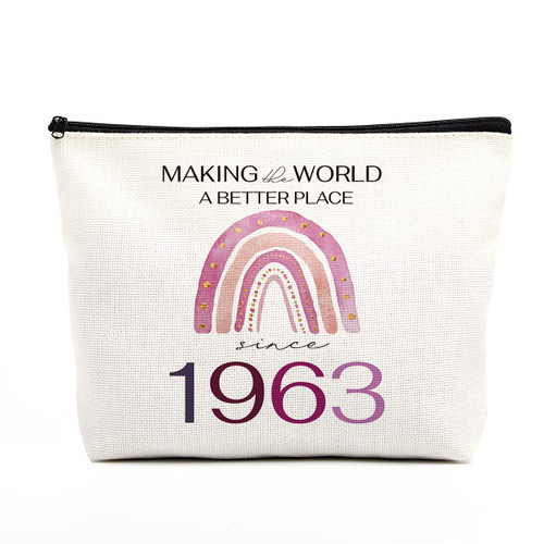 60th Birthday Gifts for Women Makeup Bag 60th Birthday Decorations Women Boho Rainbow 60 Year Old Birthday Gifts for Women Her Mom Grandma Aunt Sister Bestie Making The World A Better Place Since 1963